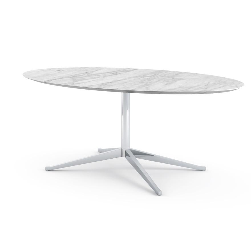 Florence Knoll 78" Oval Table Dining Tables Knoll Polished chrome Carrara marble, Satin finish