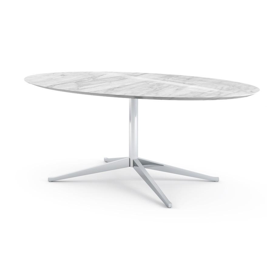 Florence Knoll 78" Oval Table Dining Tables Knoll Polished chrome Carrara marble, Shiny finish
