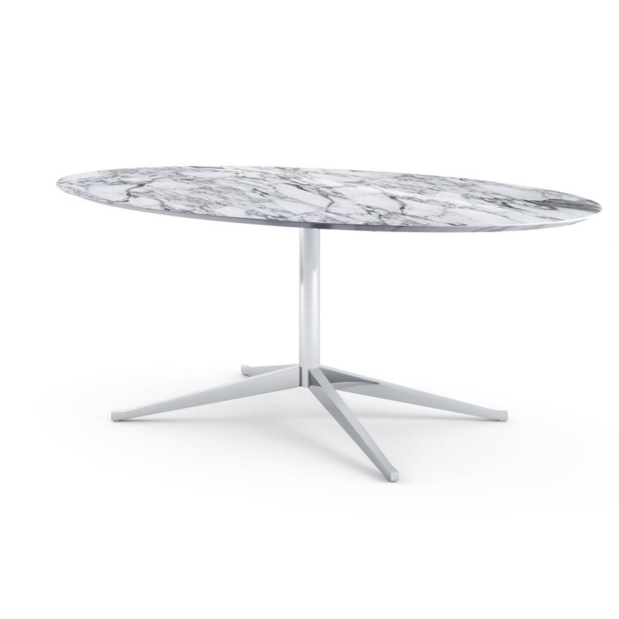 Florence Knoll 78" Oval Table Dining Tables Knoll Polished chrome Arabescato marble, Shiny finish