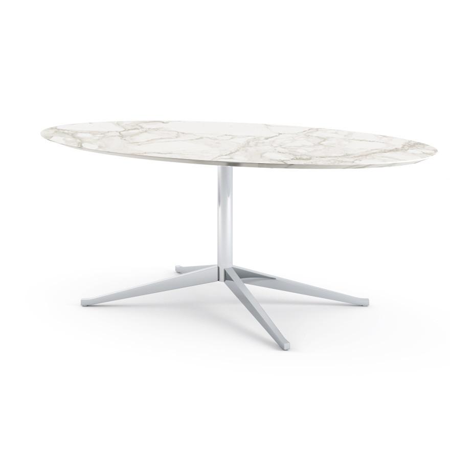 Florence Knoll 78" Oval Table Dining Tables Knoll Polished chrome Calacatta marble, Satin finish