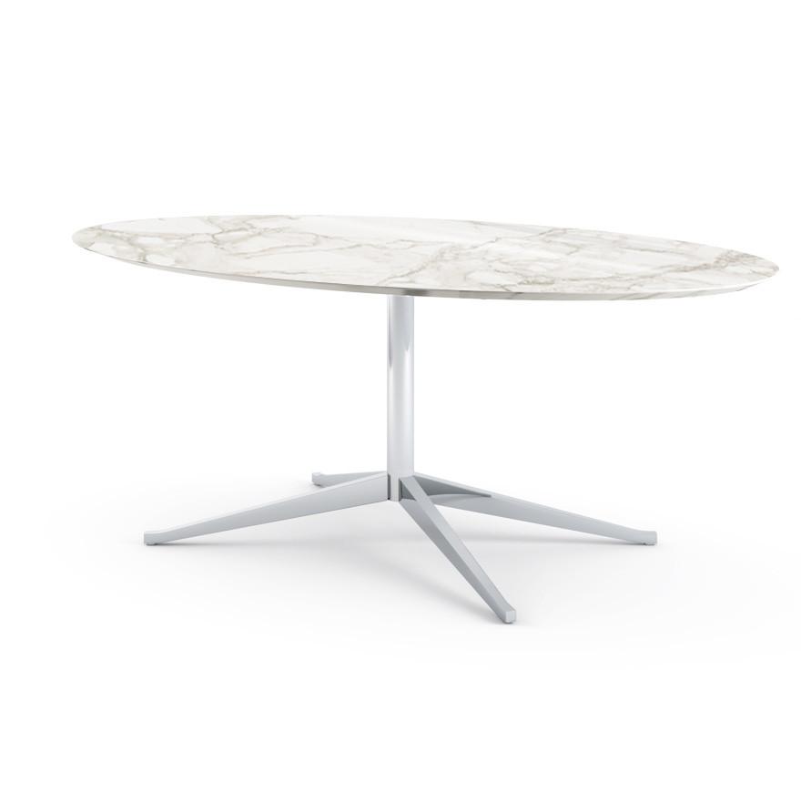 Florence Knoll 78" Oval Table Dining Tables Knoll Polished chrome Calacatta marble, Shiny finish