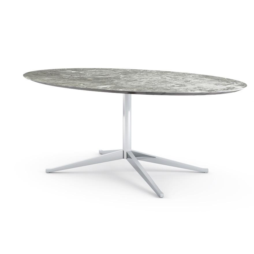 Florence Knoll 78" Oval Table Dining Tables Knoll Polished chrome Grey marble, Satin finish
