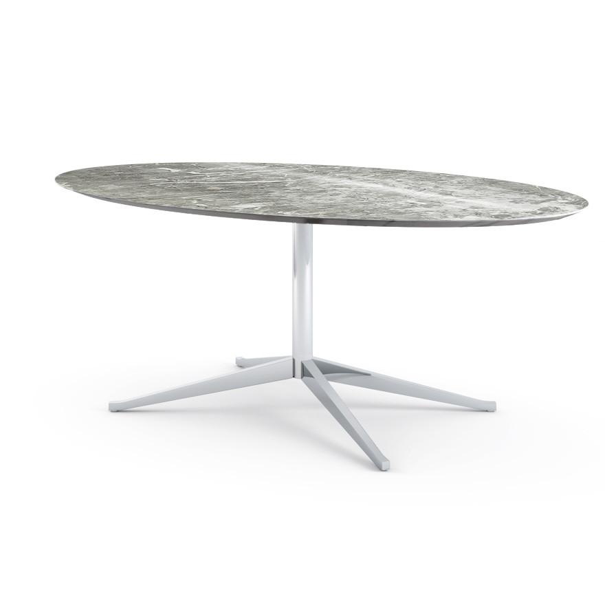 Florence Knoll 78" Oval Table Dining Tables Knoll Polished chrome Grey marble, Shiny finish