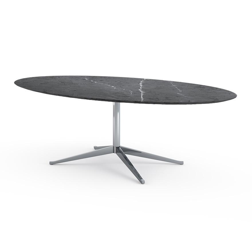 Florence Knoll 96" Oval Table Dining Tables Knoll Polished chrome Grigio Marquina marble, Satin finish