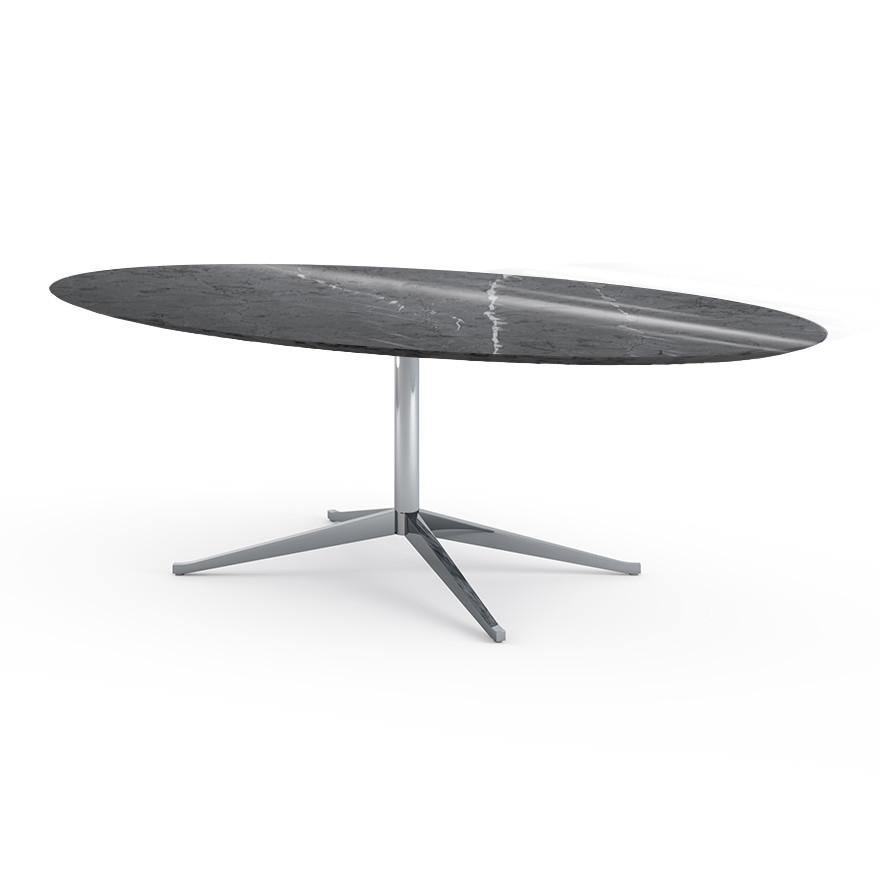 Florence Knoll 96" Oval Table Dining Tables Knoll Polished chrome Grigio Marquina marble, Shiny finish