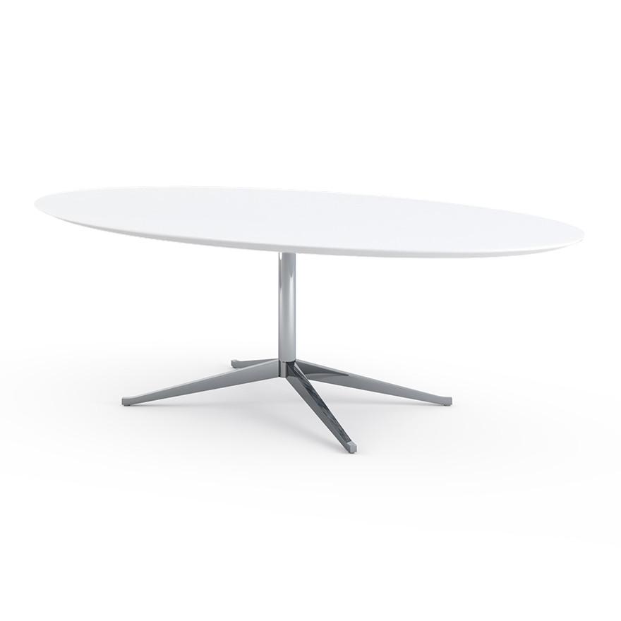 Florence Knoll 96" Oval Table Dining Tables Knoll Polished chrome White Laminate