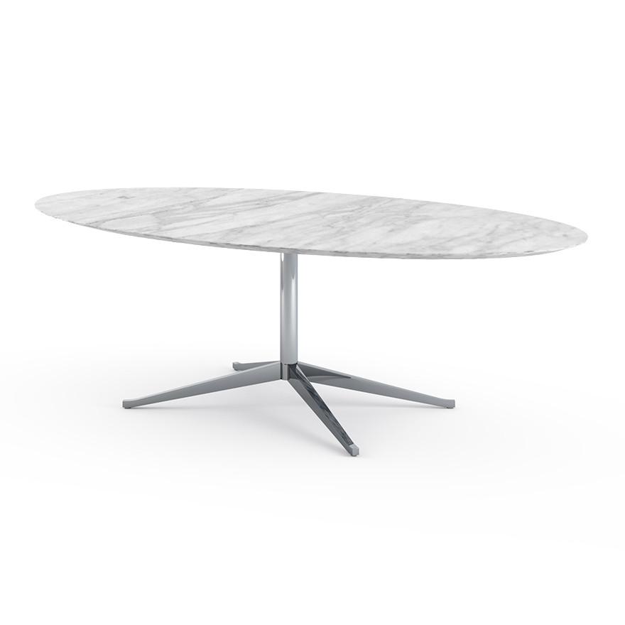 Florence Knoll 96" Oval Table Dining Tables Knoll Polished chrome Carrara marble, Satin finish