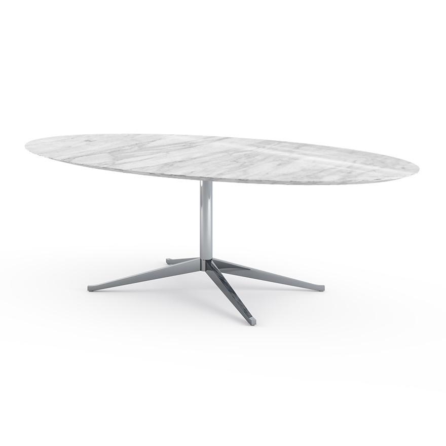 Florence Knoll 96" Oval Table Dining Tables Knoll Polished chrome Carrara marble, Shiny finish