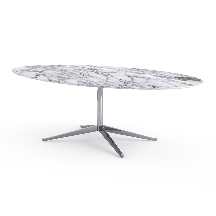 Florence Knoll 96" Oval Table Dining Tables Knoll Polished chrome Calacatta marble, Shiny finish