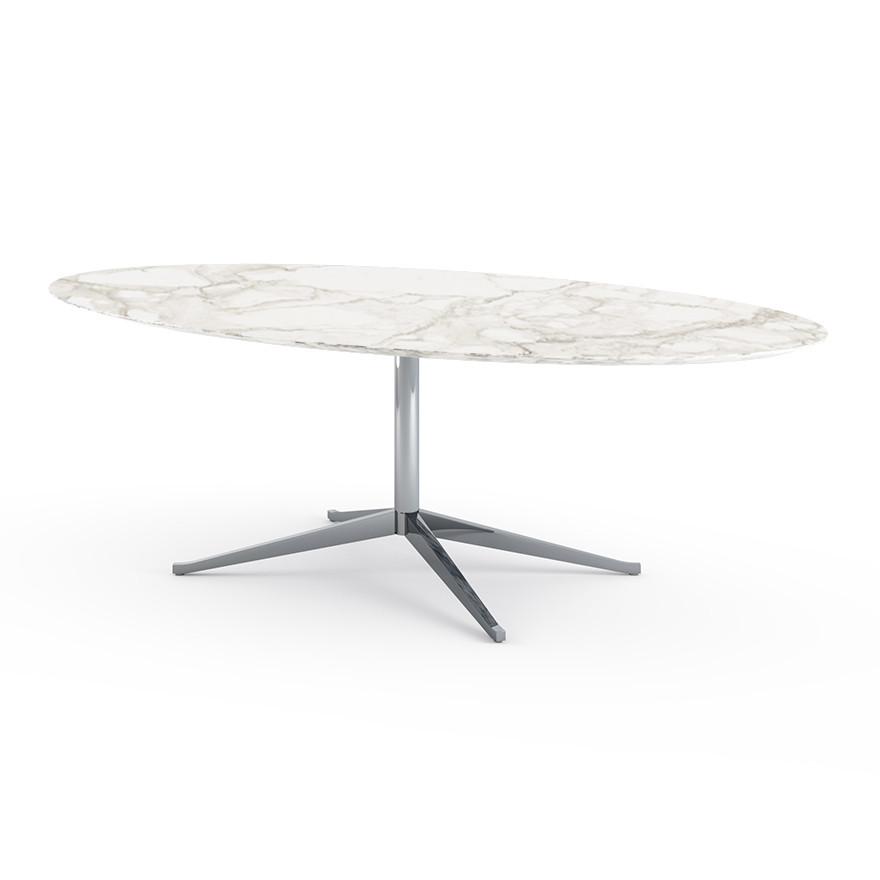 Florence Knoll 96" Oval Table Dining Tables Knoll Polished chrome Arabescato marble, Satin finish