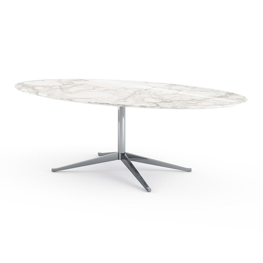 Florence Knoll 96" Oval Table Dining Tables Knoll Polished chrome Arabescato marble, Shiny finish
