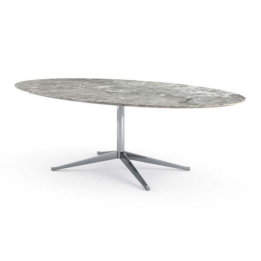 Florence Knoll 96" Oval Table Dining Tables Knoll Polished chrome Grey marble, Satin finish