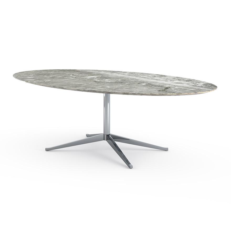 Florence Knoll 96" Oval Table Dining Tables Knoll Polished chrome Grey marble, Shiny finish
