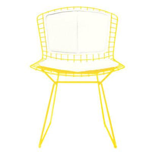 Bertoia Side Chair with Seat and Back Pad Side/Dining Knoll Yellow Vinyl - White 
