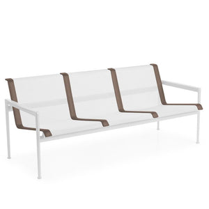 1966 Three Seat Lounge Chair With Arms Outdoors Knoll White Frame with White Mesh & Brown Strap 