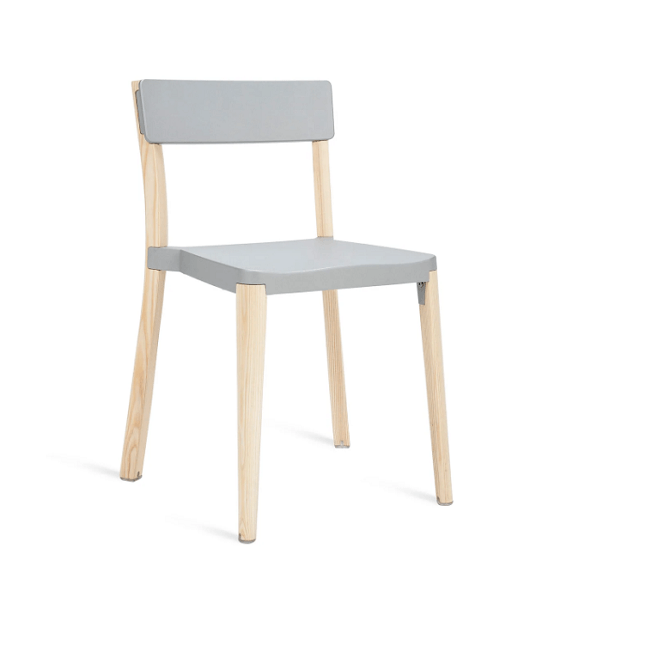 Emeco Lancaster Stacking Chair Side/Dining Emeco Light Wood Frame Light Grey Seat & Back - No Pads