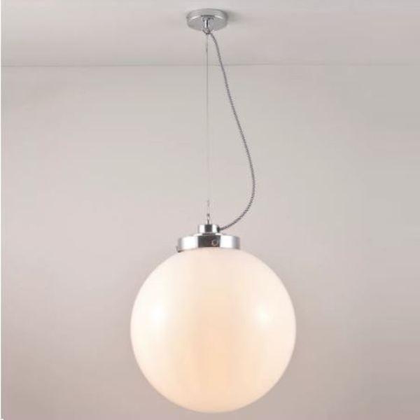 Large Globe Pendant Pendant Lights Original BTC Opal and chrome with black & white braided cable