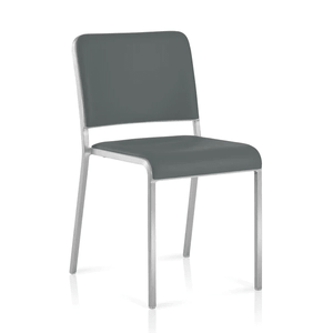 Emeco 20-06 Stacking Chair Side/Dining Emeco Hand-Brushed Leather Alternative Dark Grey Seat & Back Pad +$295 No Glides
