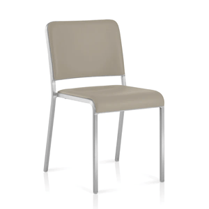 Emeco 20-06 Arm Chair Side/Dining Emeco Hand-Brushed Leather Alternative Taupe Seat & Back Pad +$295 No Glides