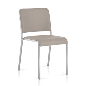 Emeco 20-06 Stacking Chair Side/Dining Emeco Hand-Brushed Leather Spinneybeck Volo Grey Seat & Back Pad +$475 No Glides