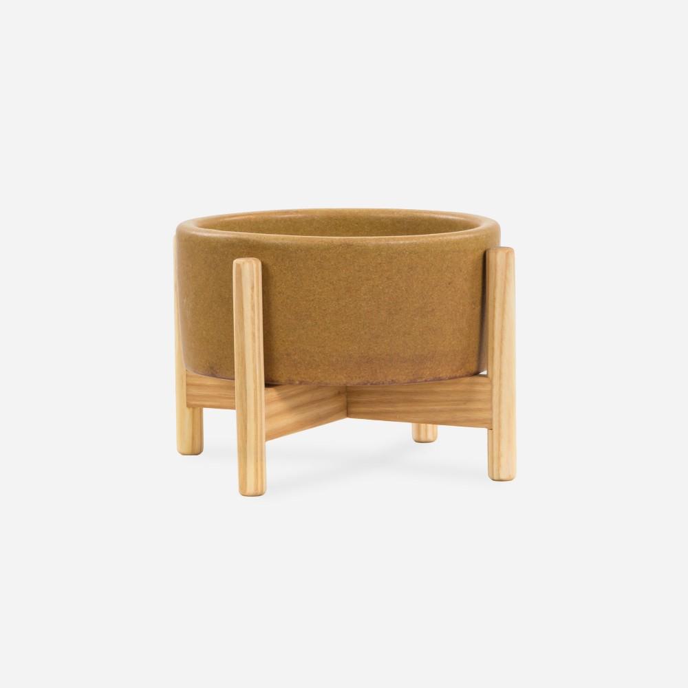 Case Study Desk Top Cylinder with Wood Stand Outdoors Modernica Ash Mustard