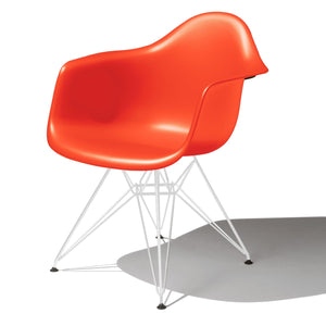 Eames Molded Plastic Arm Chair Wire Base / DAR Side/Dining herman miller White Base Frame Finish Red Orange Seat and Back Standard Glide