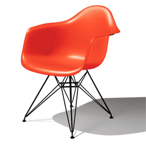 Eames Molded Plastic Arm Chair Wire Base / DAR Side/Dining herman miller Black Base Frame Finish Red Orange Seat and Back Standard Glide With Felt Bottom + $20.00
