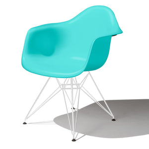 Eames Molded Plastic Arm Chair Wire Base / DAR Side/Dining herman miller White Base Frame Finish Aqua Sky Seat and Back Standard Glide With Felt Bottom + $20.00