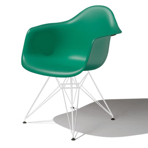 Eames Molded Plastic Arm Chair Wire Base / DAR Side/Dining herman miller White Base Frame Finish Kelly Green Seat and Back Standard Glide With Felt Bottom + $20.00