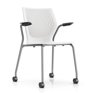 MultiGeneration Stacking Chair - No Seat Pad task chair Knoll Fixed Arms + $40.00 Soft Casters for Hard Floors +$22.00 Off White