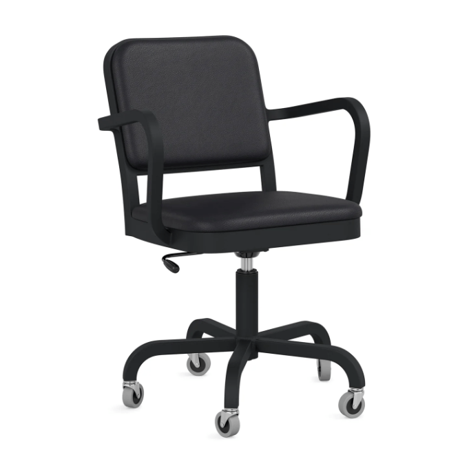 Emeco Navy Officer Swivel Armchair Office Chair Emeco Black Powder Coated Leather Spinneybeck Volo Black