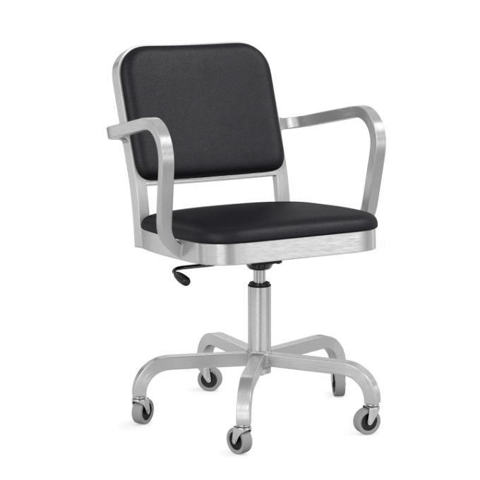 Emeco Navy Officer Swivel Armchair Office Chair Emeco Hand-brushed Leather Spinneybeck Volo Black