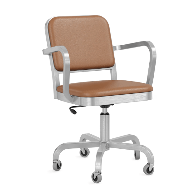 Emeco Navy Officer Swivel Armchair Office Chair Emeco Hand-brushed Leather Spinneybeck Volo Tan