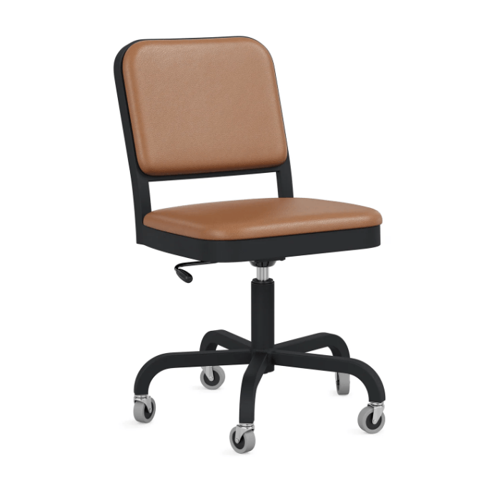 Emeco Navy Officer Swivel Chair Side/Dining Emeco Black Powder Coated Leather Spinneybeck Volo Tan