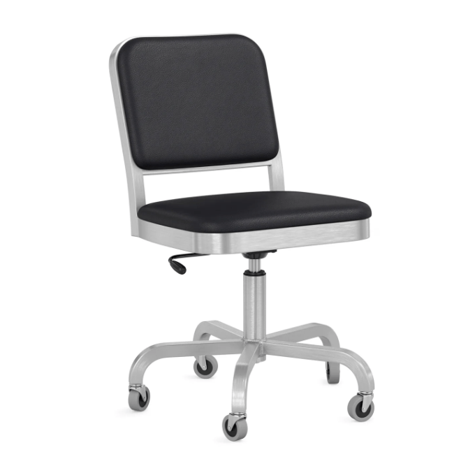 Emeco Navy Officer Swivel Chair Side/Dining Emeco Hand-brushed Leather Spinneybeck Volo Black