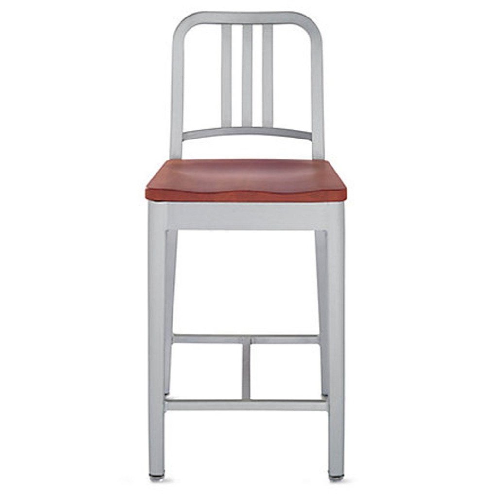 Emeco 1006 Navy Counter Stool With Wood Seat Side/Dining Emeco Brushed Cherry No Arms