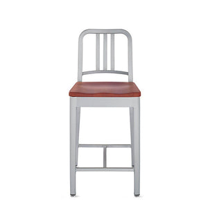 Emeco 1006 Navy Counter Stool With Wood Seat Side/Dining Emeco Brushed Cherry No Arms