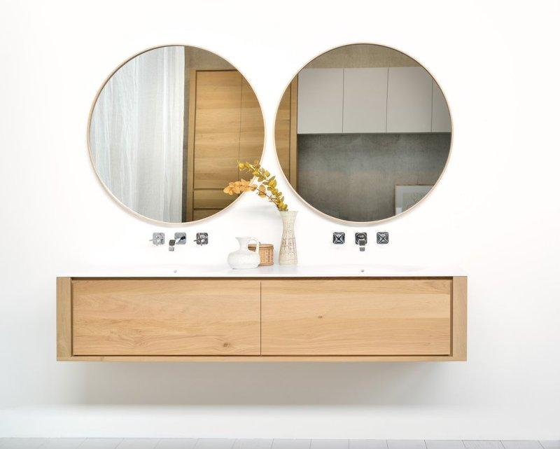 Oak Layers Wall Mirror Round Varnished Mirrors Ethnicraft