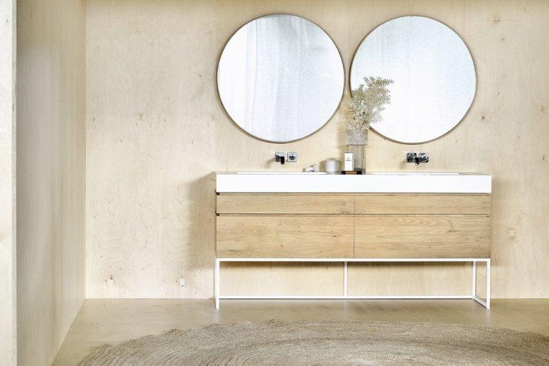 Oak Layers Wall Mirror Round Varnished Mirrors Ethnicraft