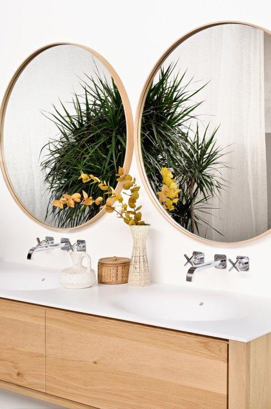 Oak Layers Wall Mirror Round Varnished Mirrors Ethnicraft