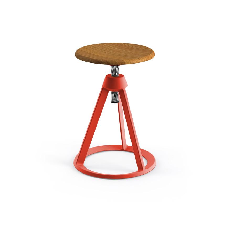 Piton Adjustable-Height Stool Stools Knoll Teak Red Coral