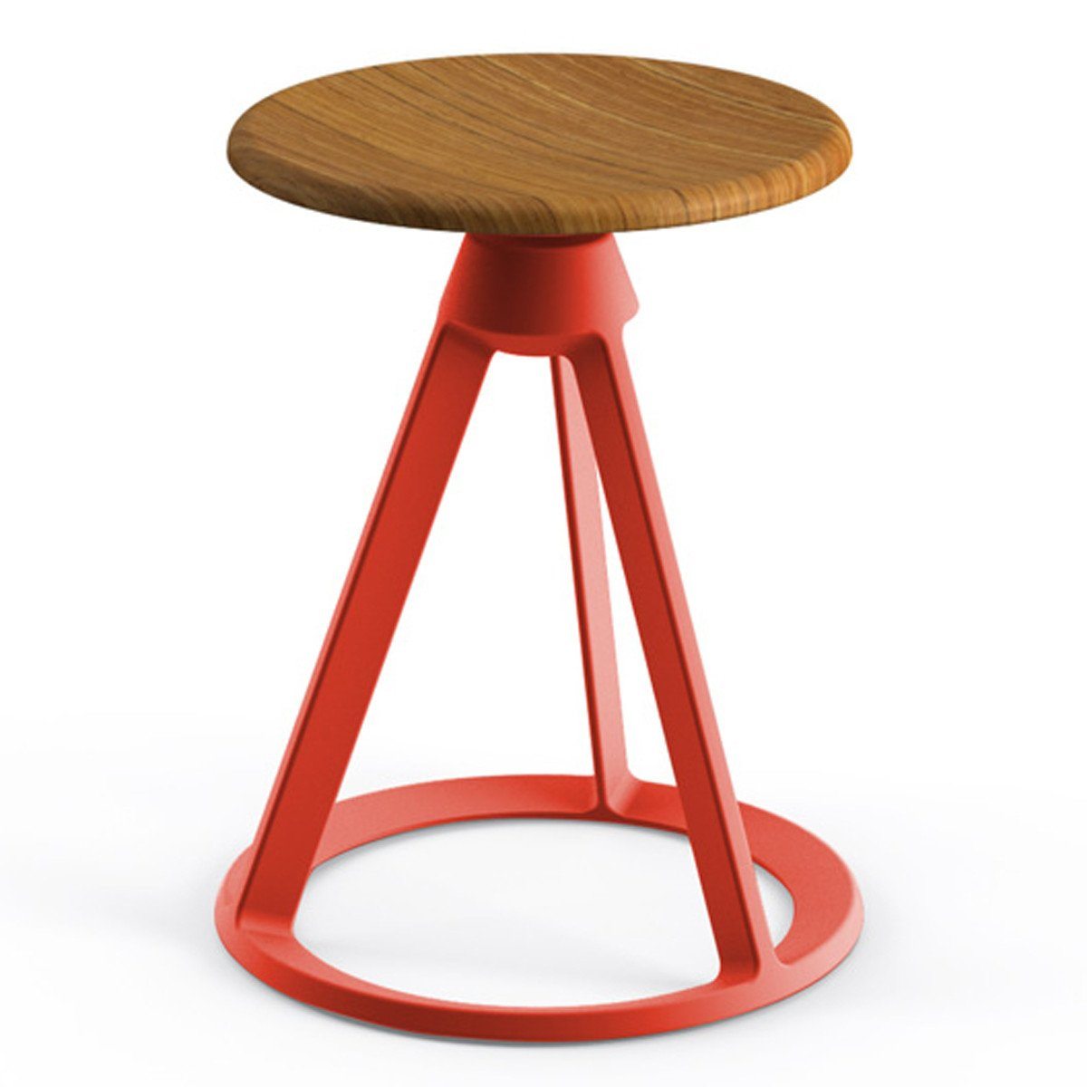 Piton Indoor Fixed-Height Stool Stools Knoll Teak Red Coral