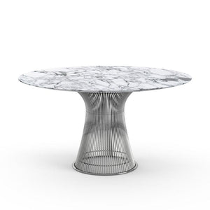Platner Dining Table Dining Tables Knoll Polished Nickel Arabescato marble, Satin finish 