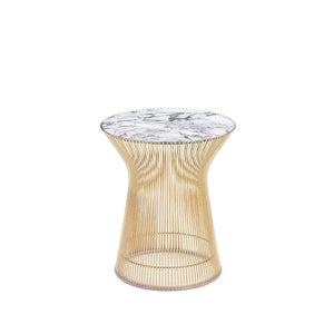Platner Side Table - Gold side/end table Knoll 18K Gold plated Arabescato marble, Shiny finish 