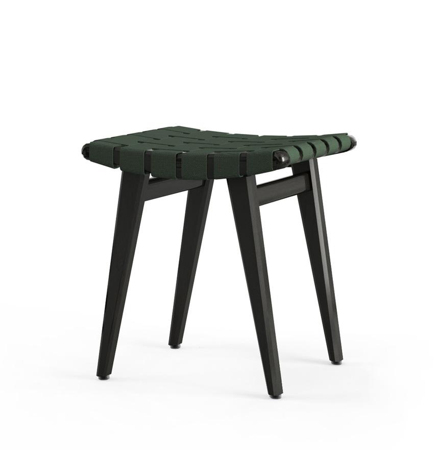 Risom Stool Stools Knoll Ebonized Maple Forest Green Cotton