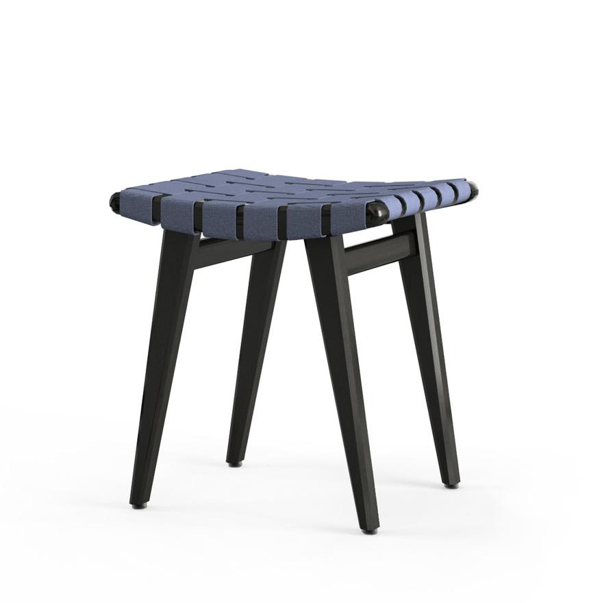 Risom Stool Stools Knoll Ebonized Maple Steel Blue Cotton