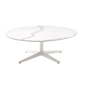 Multiplo Low Table Tables Kartell Round Rounded Stoneware Top with Marble Finish White