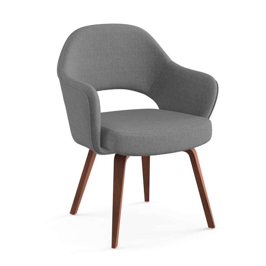 Saarinen Executive Arm Chair with Wood Legs Side/Dining Knoll Light Walnut Classic Boucle - Smoke