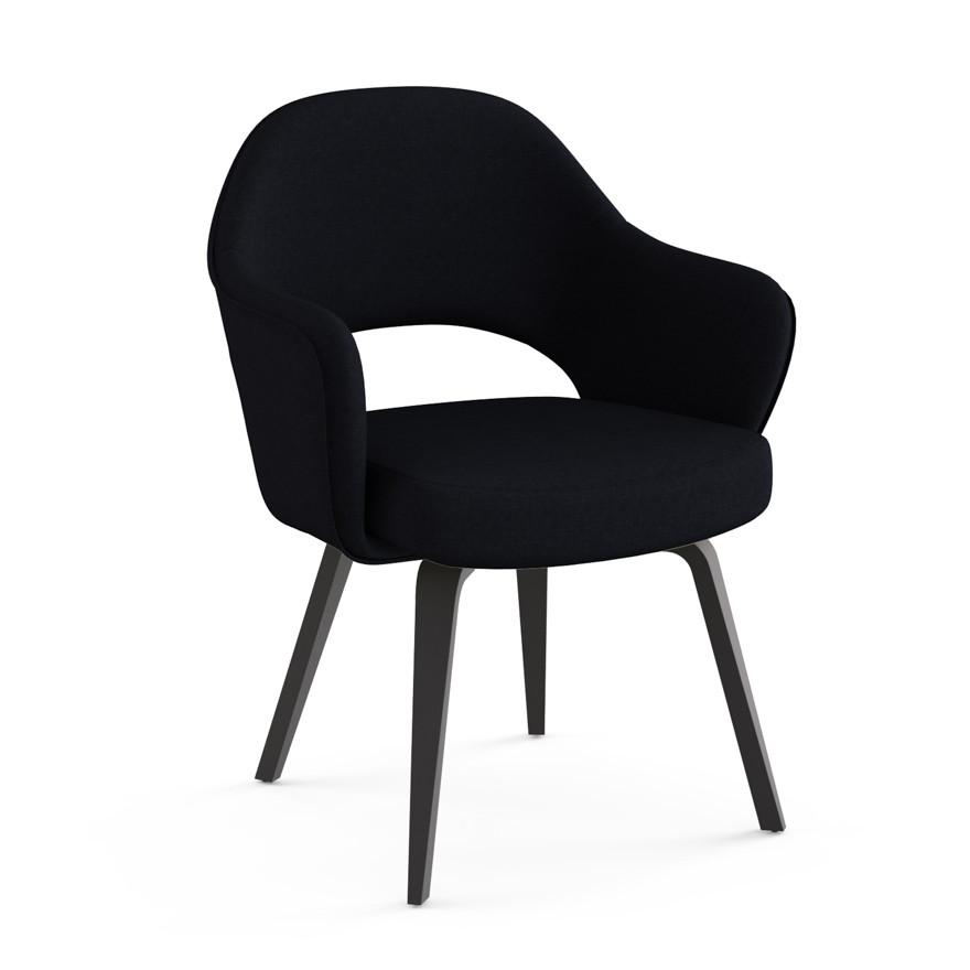 Saarinen Executive Arm Chair with Wood Legs Side/Dining Knoll Ebonized Walnut Hourglass - Caviar