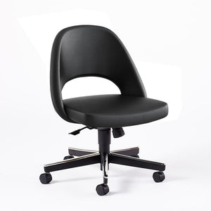 Saarinen Executive Armless Chair with Swivel Base Side/Dining Knoll Hard Volo Leather - Black 